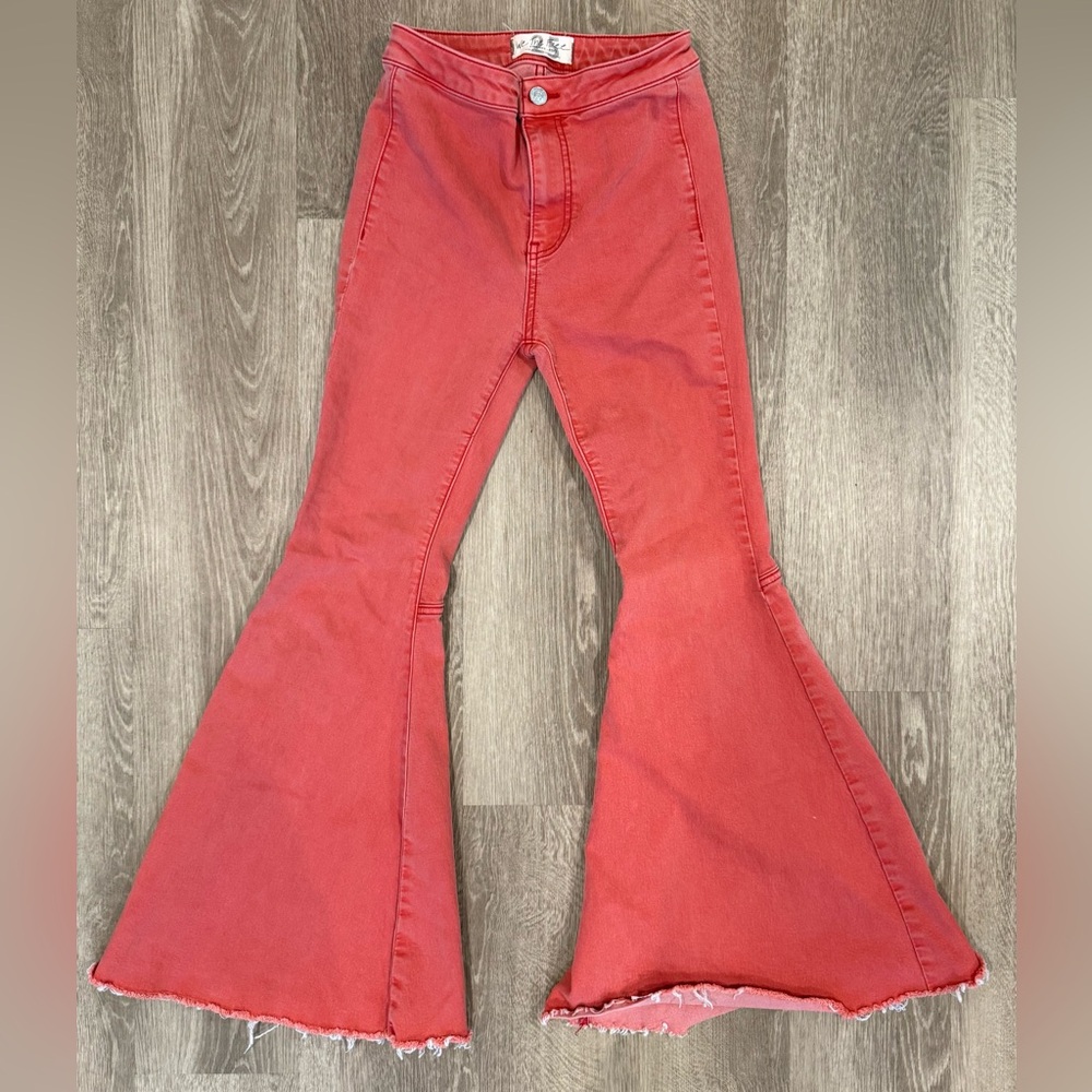 Free People Red Float On Flare Jeans